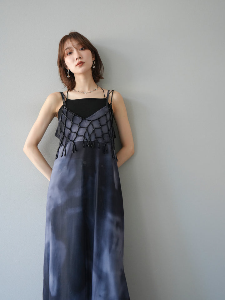 [予約タイダイ柄シアーキャミワンピース/モノトーン