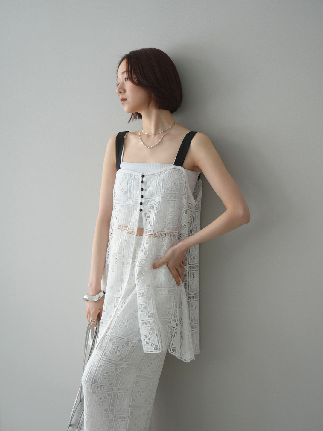 [SET]配色パネルレースキャミソール+パネルレースイージーパンツ(2set)