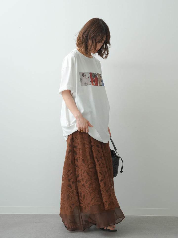 [SET]スリードッグフォトボックスTEE+フラワーレースレイヤードスカート(2set)