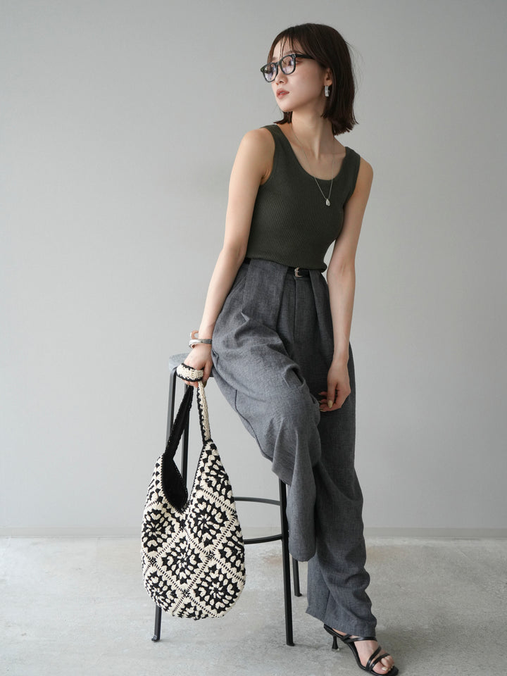 [予約]レーヨンニットタンクトップ/カーキ