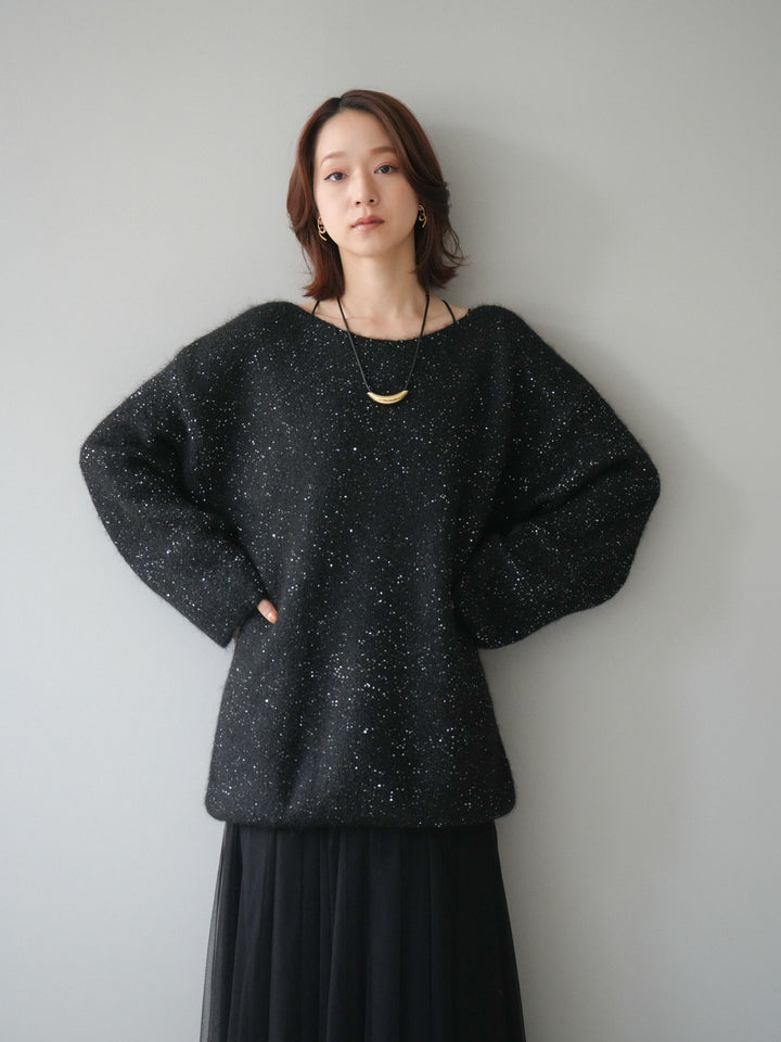 [予約]スパンコールミニシャギーニットチュニック/black