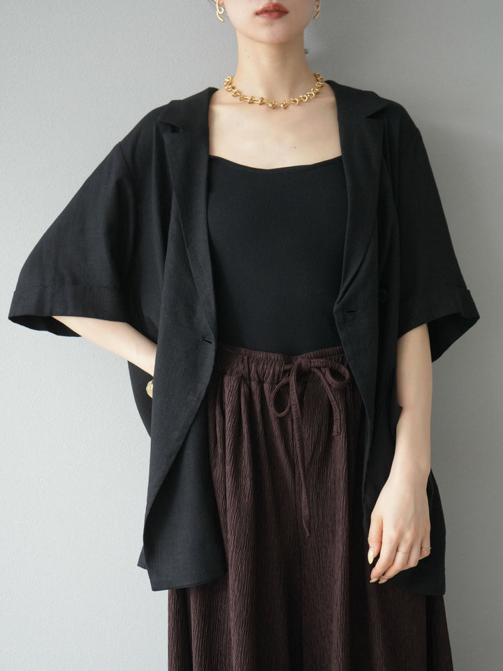 【預購】輕亞麻半袖外套/黑色