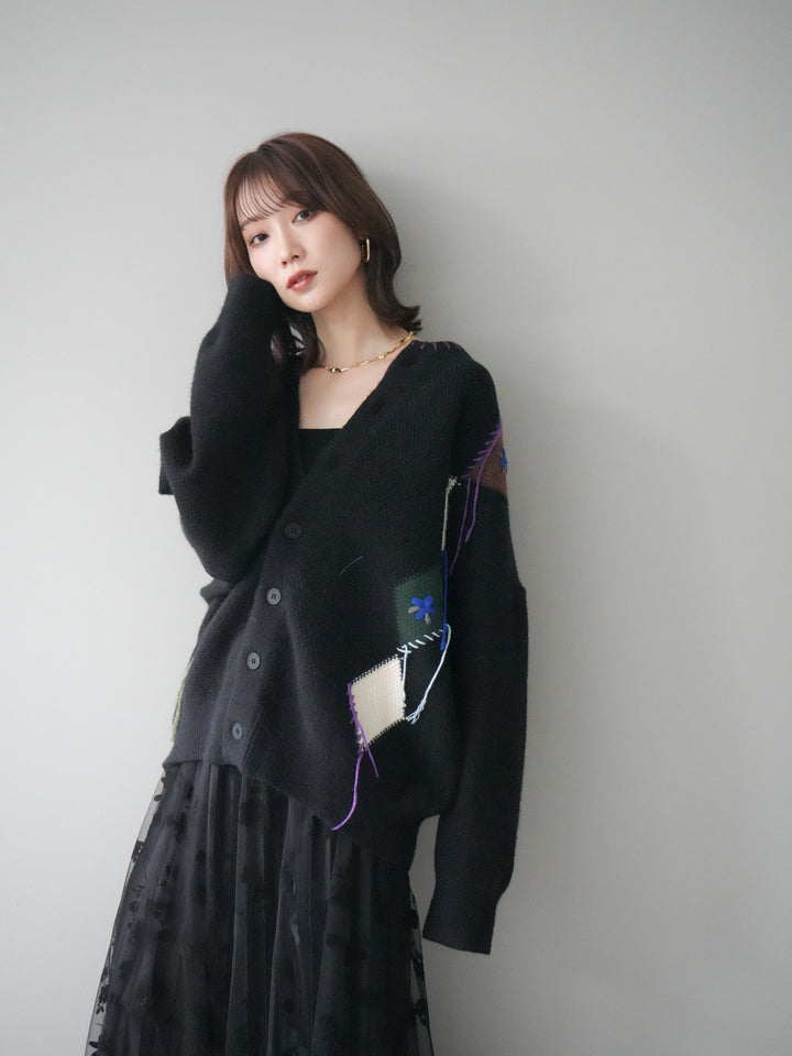 [予約]ハンドステッチアーガイルデザインニットカーディガン/black