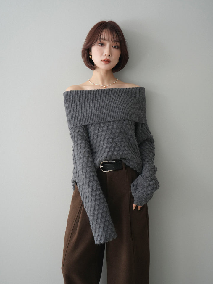 [SET]ポコポコ編みオフショルニットプルオーバー+選べるアクセセット(2set)