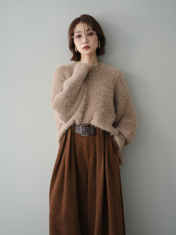 [予約]ボリュームスリーブシャギー MIXニットプルオーバー/brown