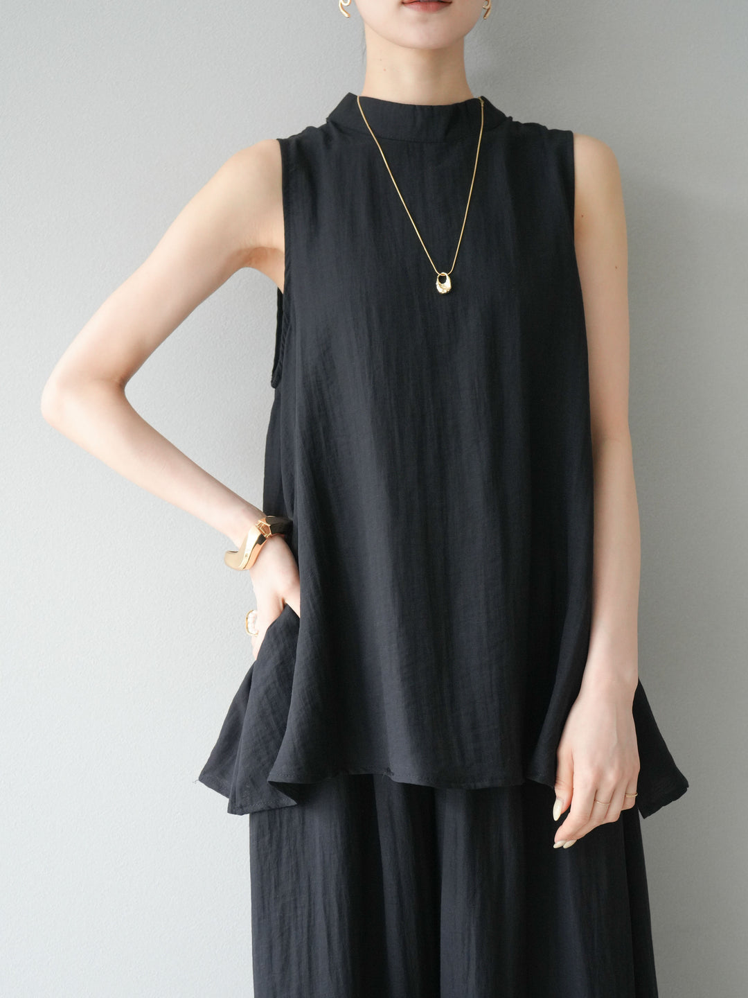 [SET]ホルターネックバックスリットブラウス＆スーパーワイドパンツSET UP(2set)