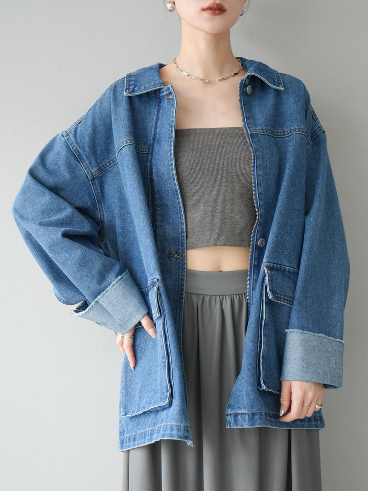 [予約]ステッチデニムオーバージャケット/ブルー