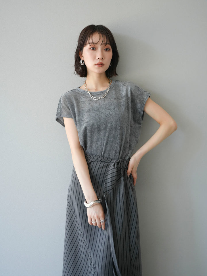 [SET]シアーベロアプルオーバー+サイド巻きツイルスカート(2set)