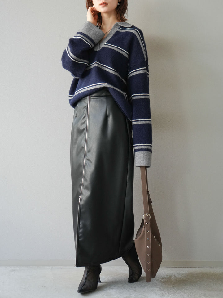 [予約]フェイクレザーZIPタイトスカート/ブラック