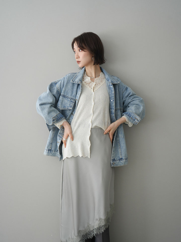 [SET]デザインBIGポケットオーバーデニムジャケット+選べるアクセセット(2set)