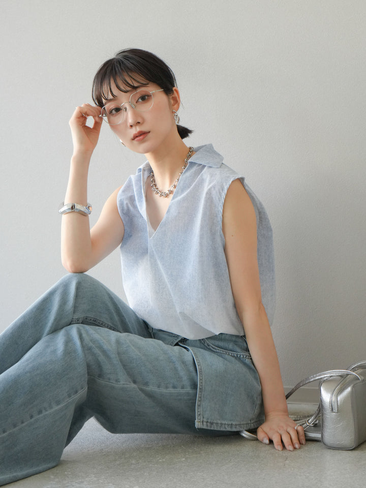 [予約]染めグラデージョンスキッパーブラウス/ライトブルー