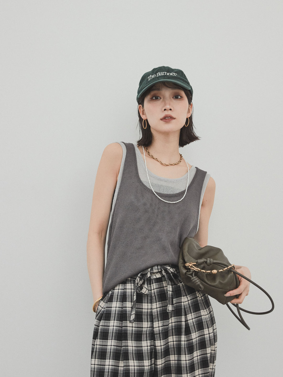 【SET】雙色疊穿針織背心+格紋寬褲（2套）