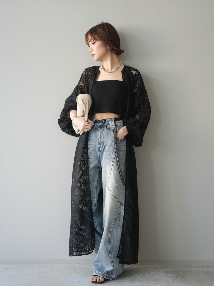 【預購】薄紗蕾絲長裙 / 黑色