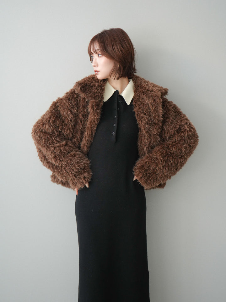 [予約]配色ポロニットワンピース/black