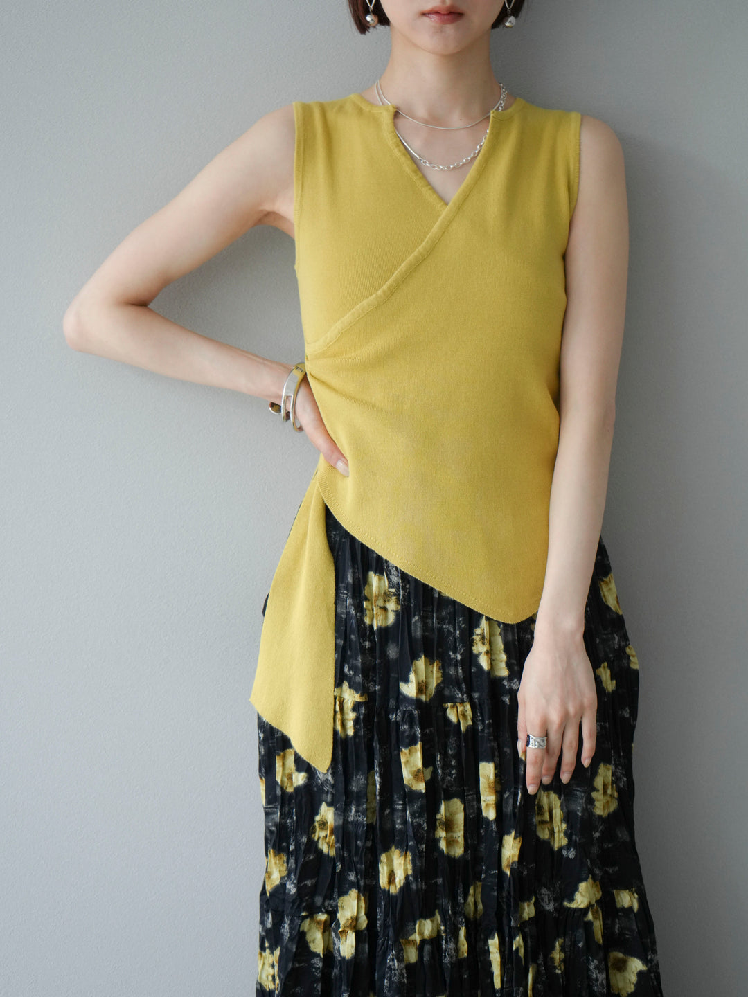 [SET]カシュクールノースリーブニットトップス+カシュクールノースリーブニットトップス(2set)