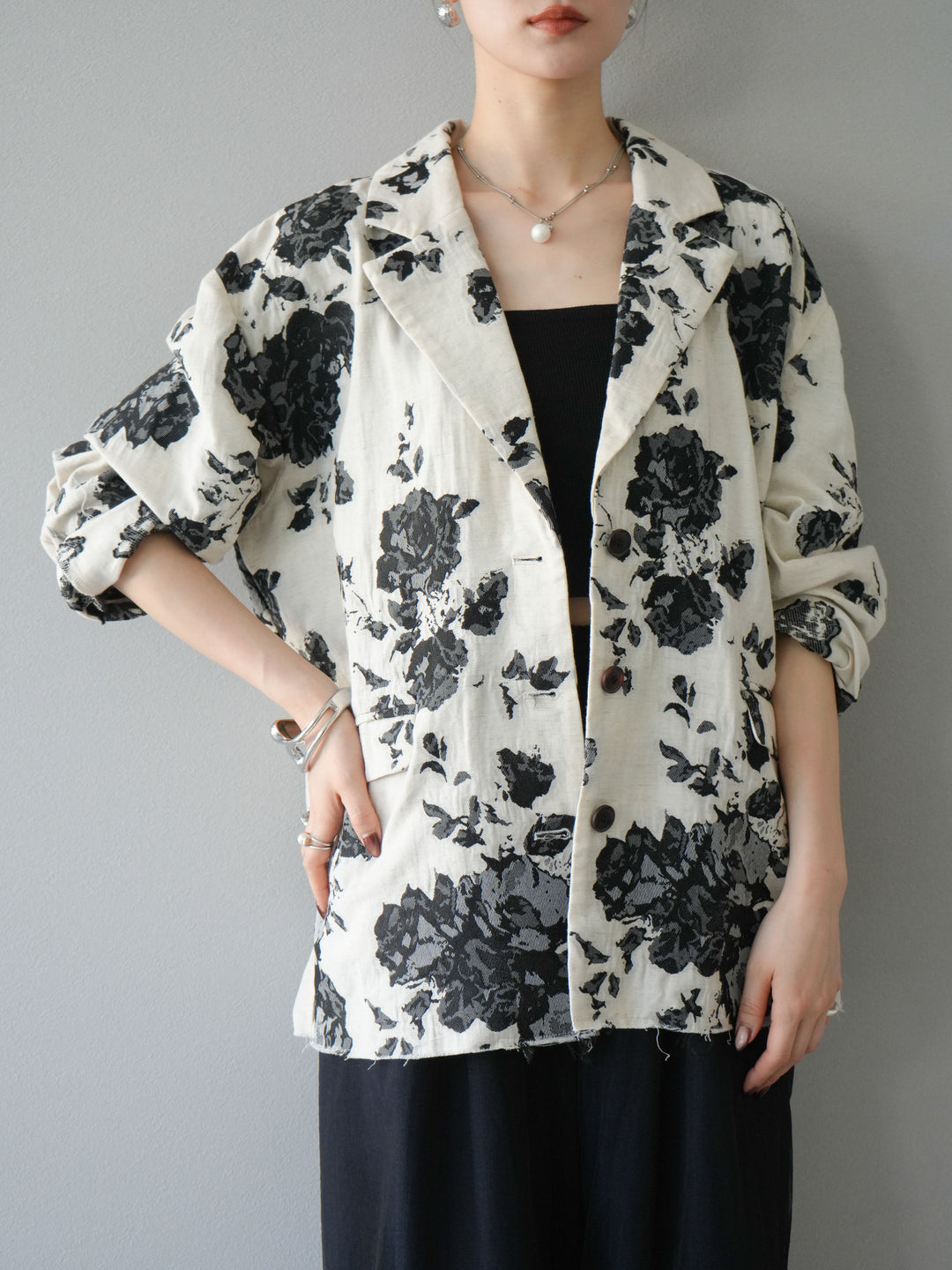 [予約]ジャガードカットオフジャケット/ブラック