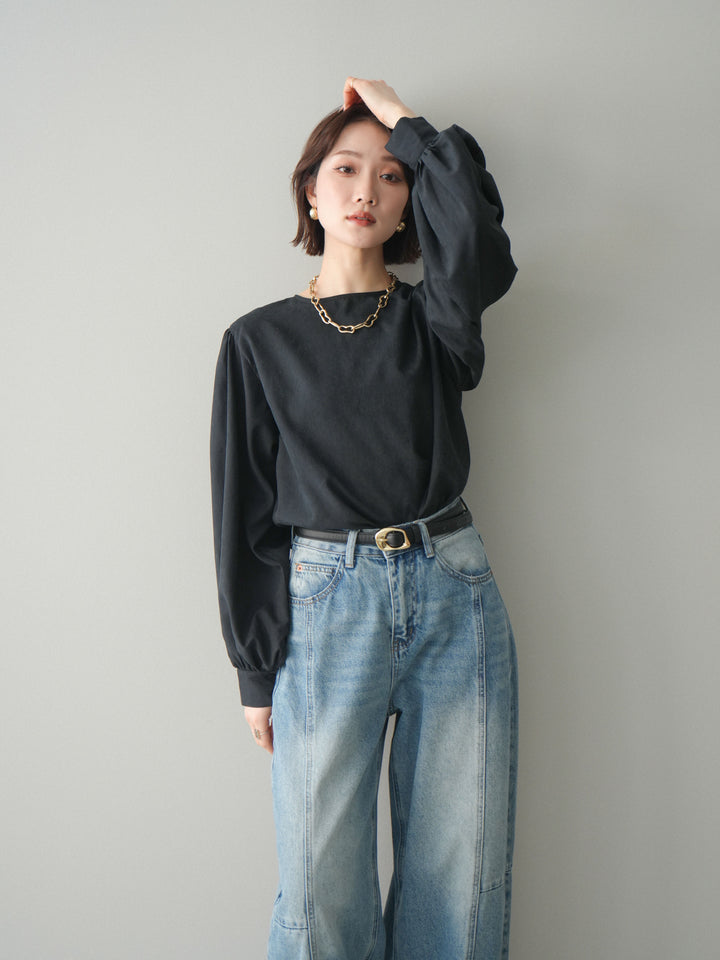 [予約]2WAYピーチスキンボリュームスリーブブラウス/black