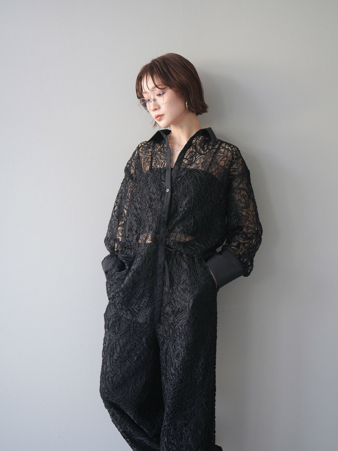 [SET]シアーコードレースオーバーシャツ+シアーコードレースイージーパンツ(2set)