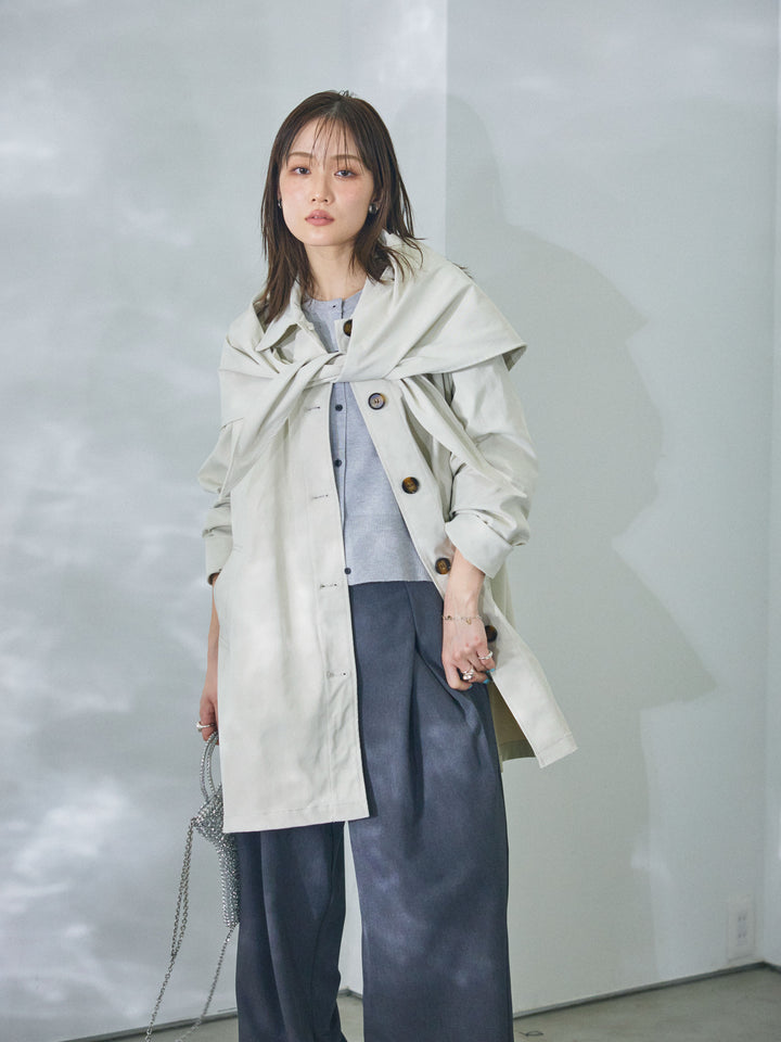 【Allure】[SET]スカーフ付ステンカラーミディアムコート+スカーフ付ステンカラーミディアムコート(2set)