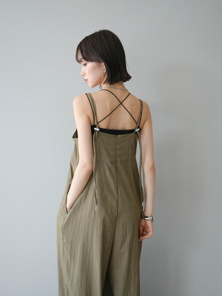 [予約]リネンライクビスチェデザインサロペット/グレージュ