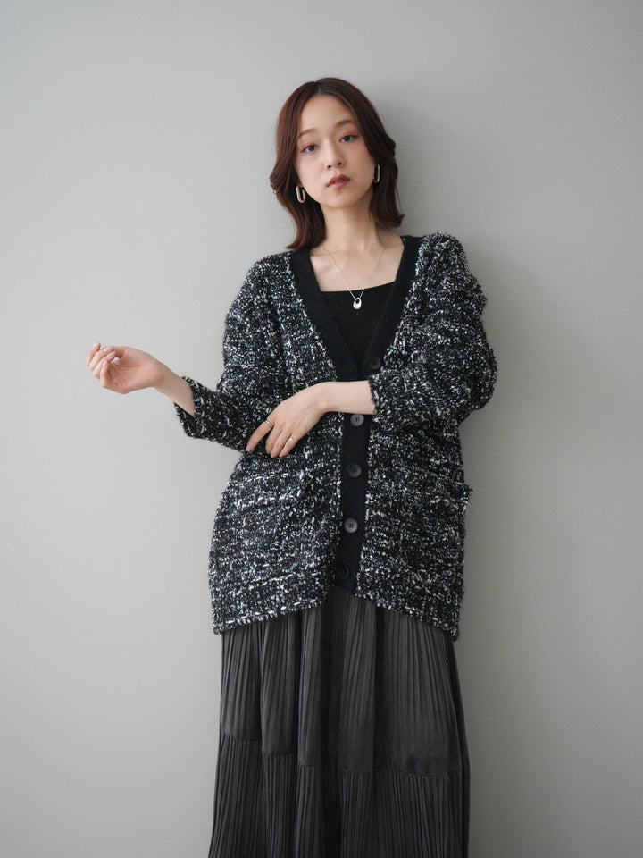 [SET]モールネップニットカーディガン+ベロアティアードワッシャースカート(2set)