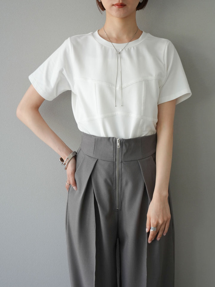 [SET]ビスチェデザインTシャツ+ジップタックワイドパンツ(2set)