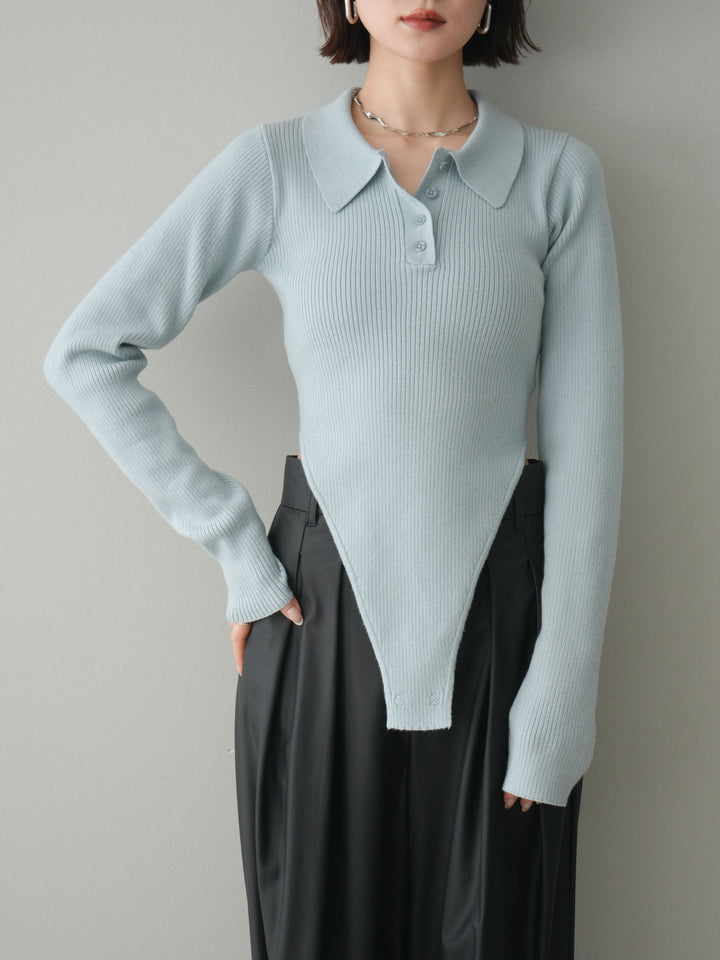 [予約]リブポロニットボディスーツ/blue