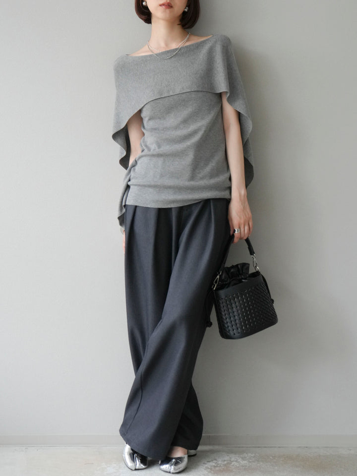 [予約]レザーパイピングタックワイドパンツ/グレー