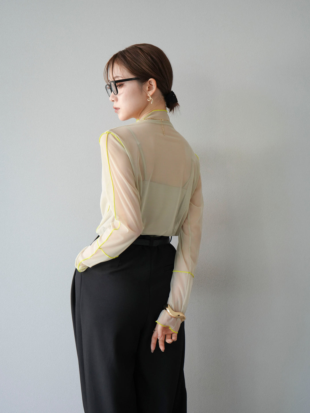 [予約]シアーパイピングカットソー/ピスタチオ×イエロー