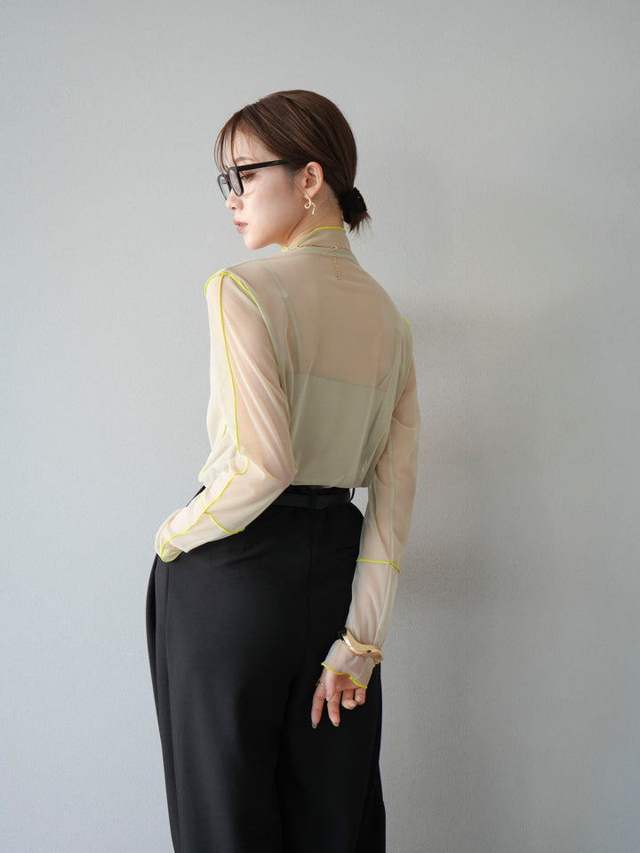 [予約]シアーパイピングカットソー/ピスタチオ×イエロー
