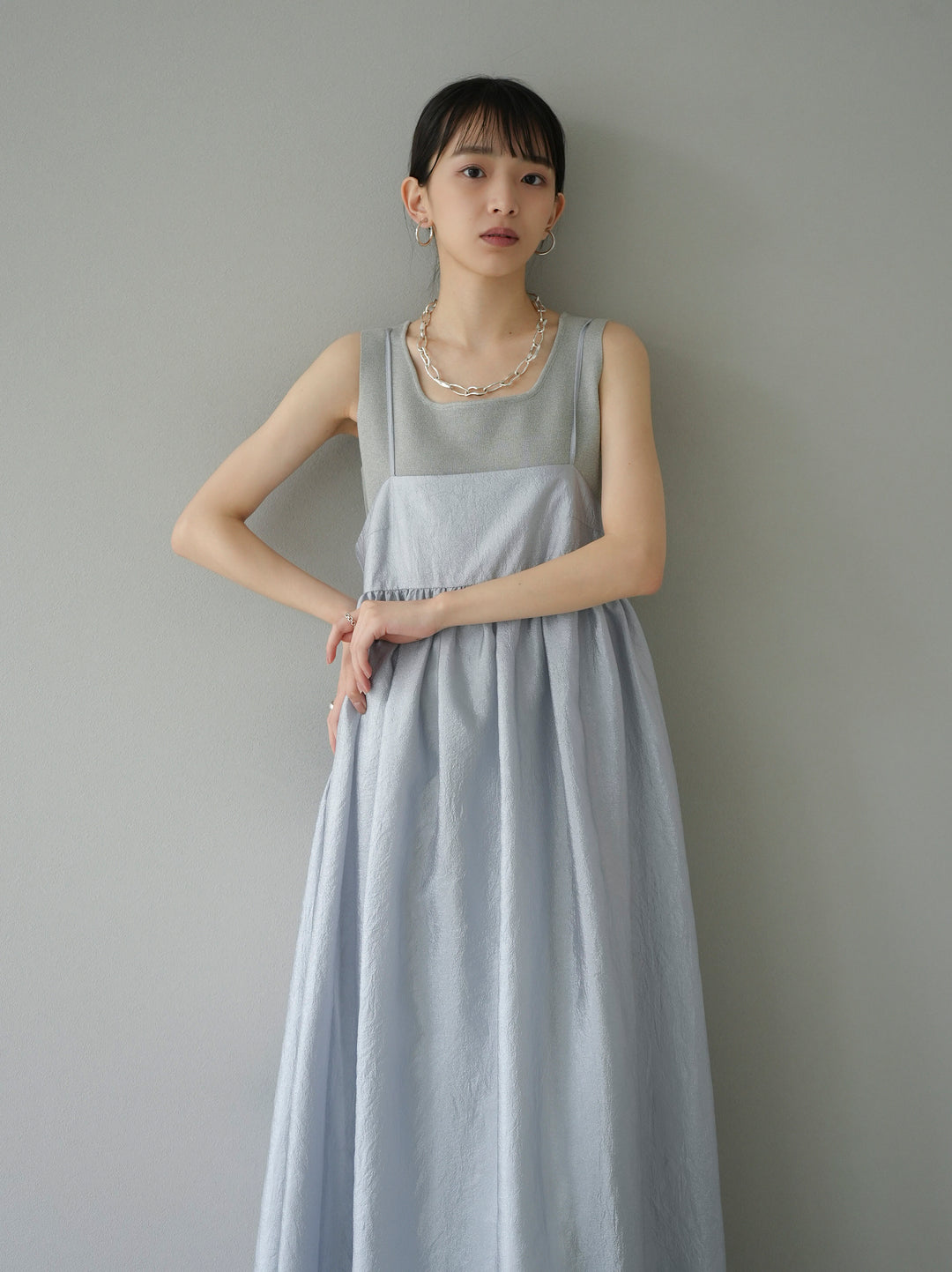 [Pre-order] Sheer Washer Volume Cami Dress/Gray