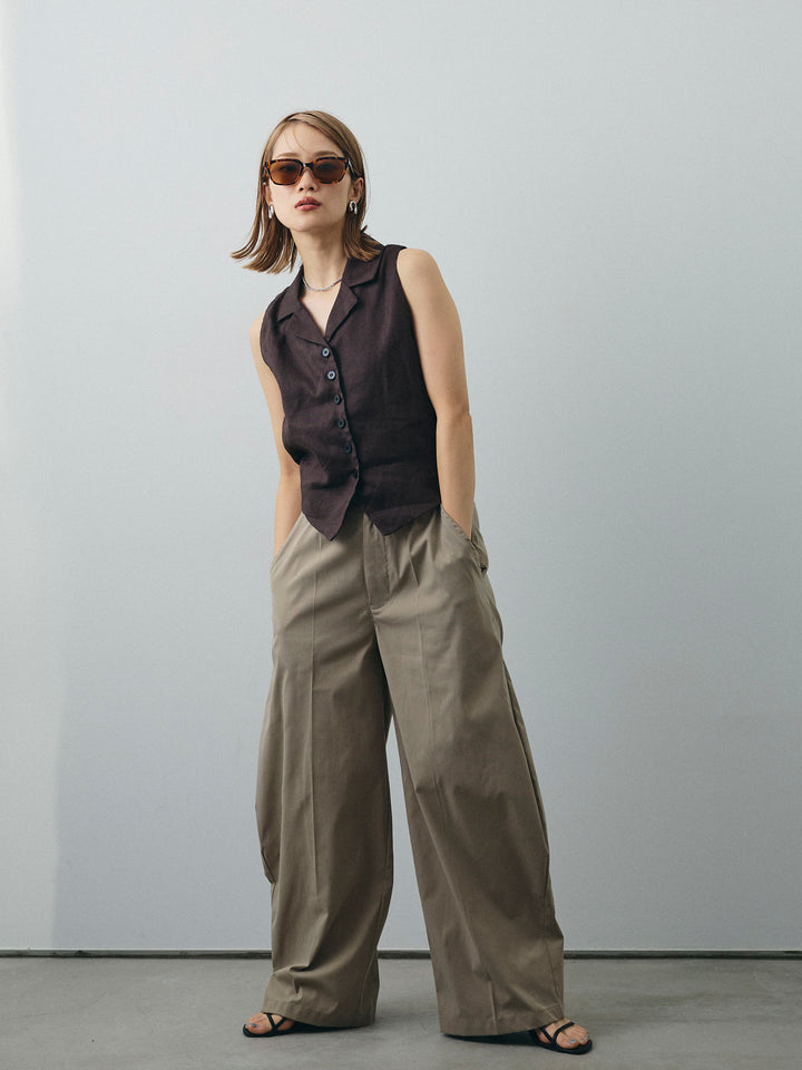 [SET]リネンライクテーラードジレ+コクーンワイドチノパンツ(2set)