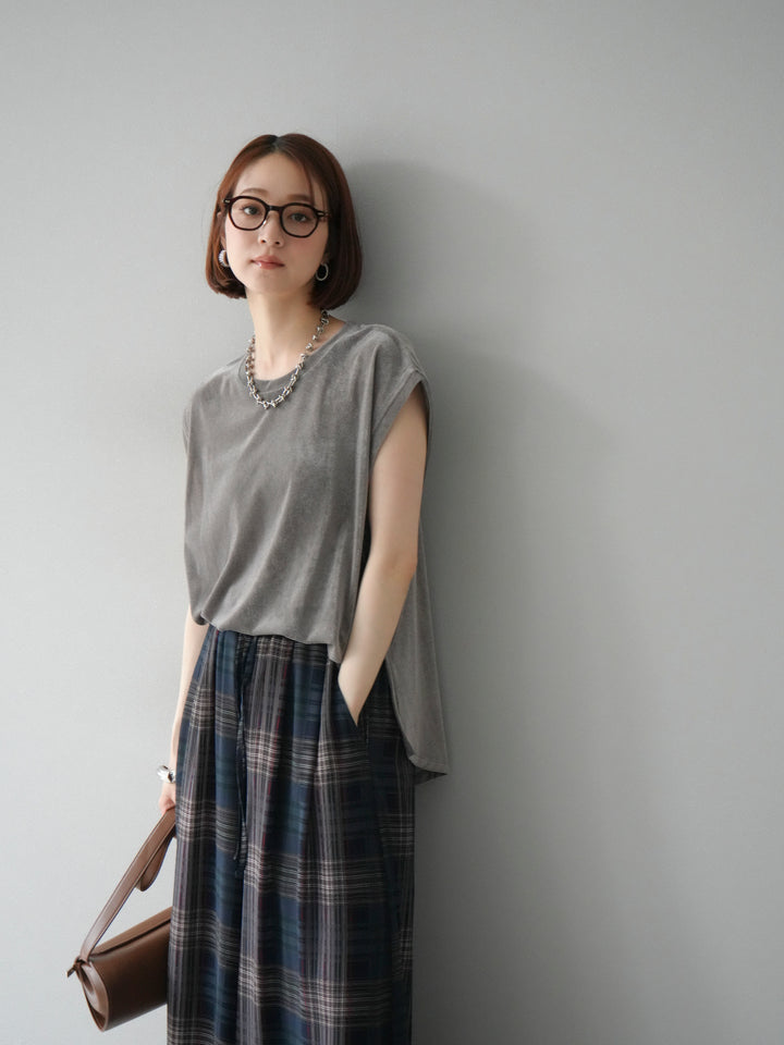 [予約]シアーフロッキーベロアルーズノースリーブTシャツ/チャコール