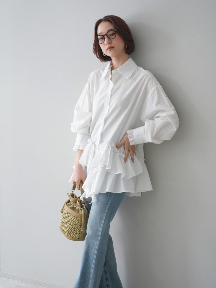 [予約]ラッフルデザインティアードブラウス/white