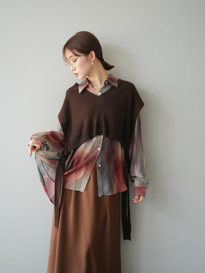 [予約]ニュアンス柄シアーシャツ/レッド