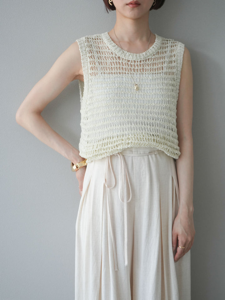 [予約]ミックスヤーン透かし編みニットタンクトップ/アイボリー