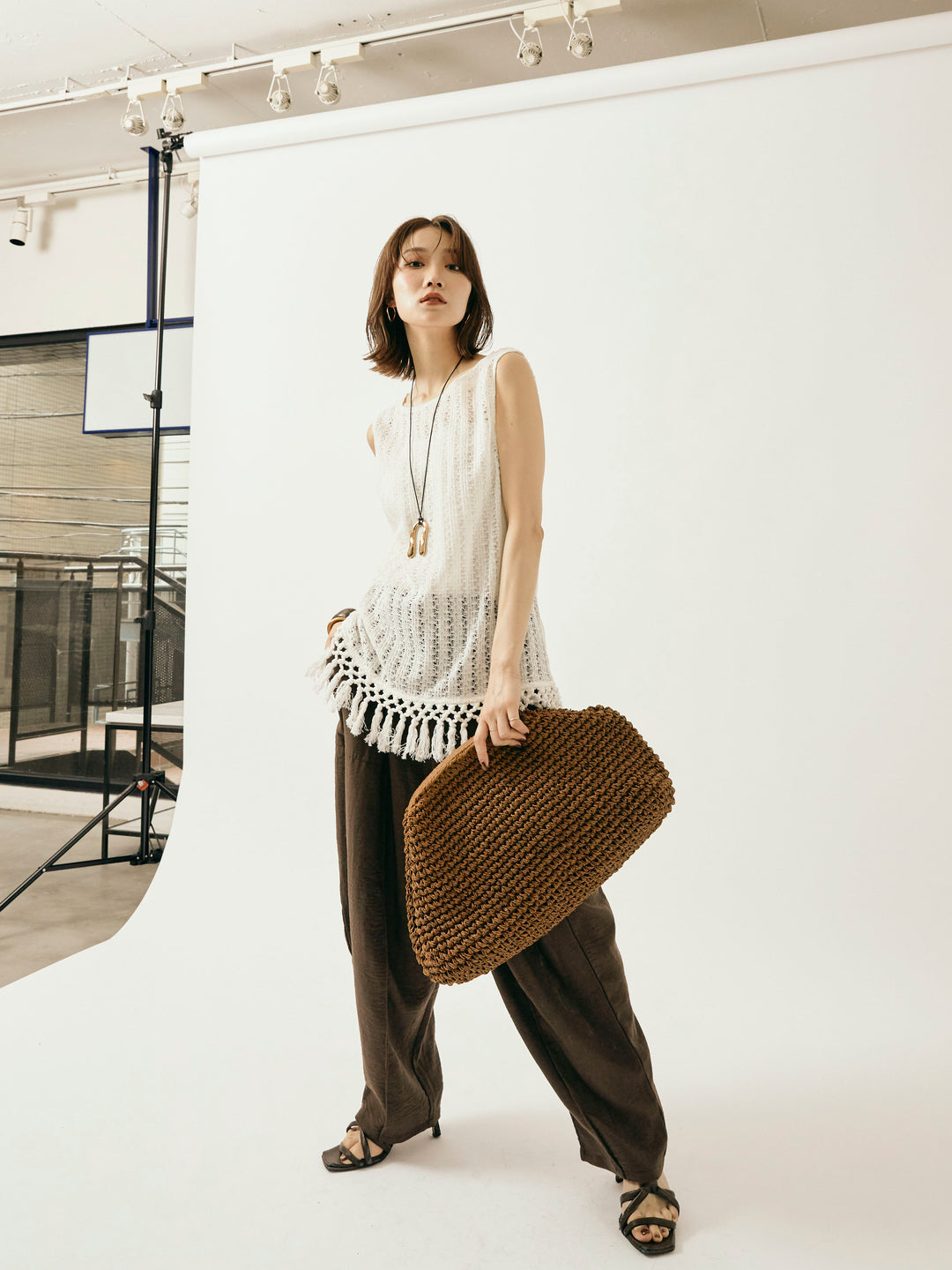 [予約]リネンライクベイカーバルーンパンツ/ブラウン