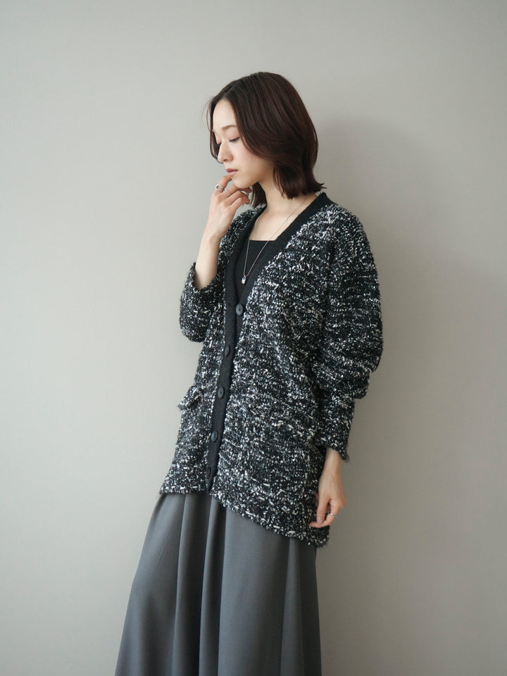 [SET]モールネップニットカーディガン+テープベルトタックバギーパンツ(2set)