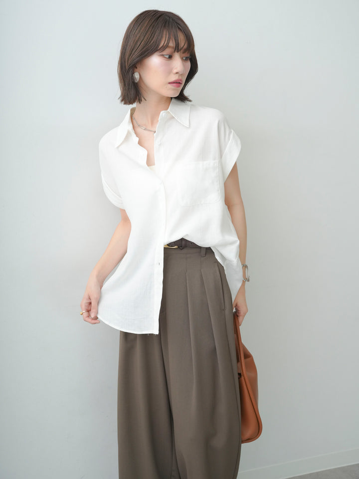 [SET]バックレースフレンチシャツ+クレープデシンタックワイドパンツ(2set)
