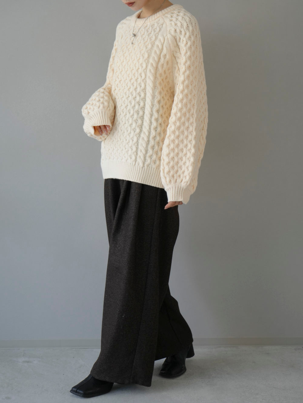 [Pre-order] Tweed double tuck wide pants/brown