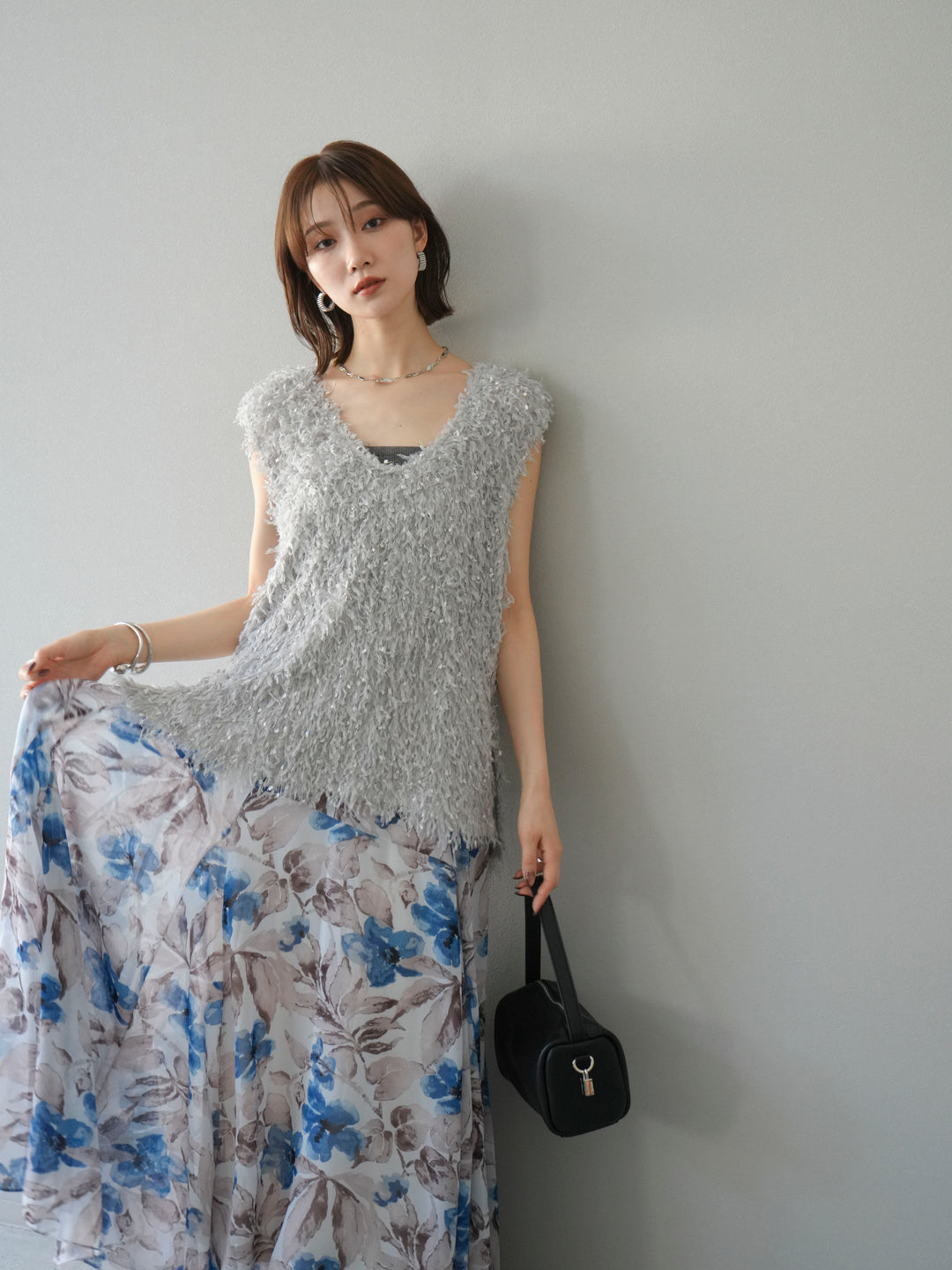 [予約]フェザーVネックベスト/グレー