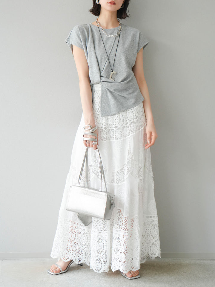 [予約]カシュクールTシャツ＆コームネックレスSET /グレー