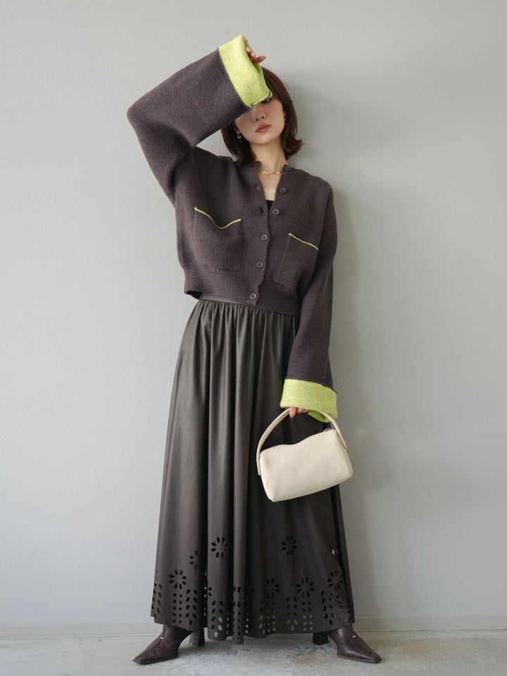 [予約]フラワーパンチングレザースカート/ブラウン