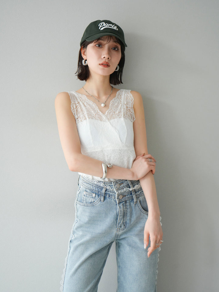 [予約]カップ付レースタンクトップ/ オフ