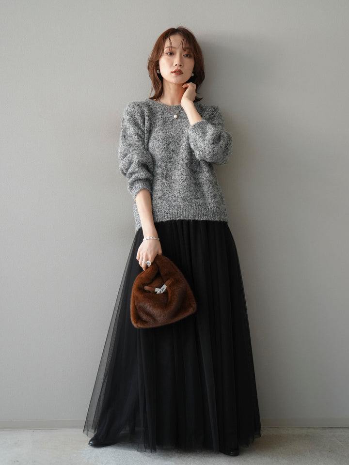 [予約]ロゴラベルミックスヤーンニットプルオーバー/gray