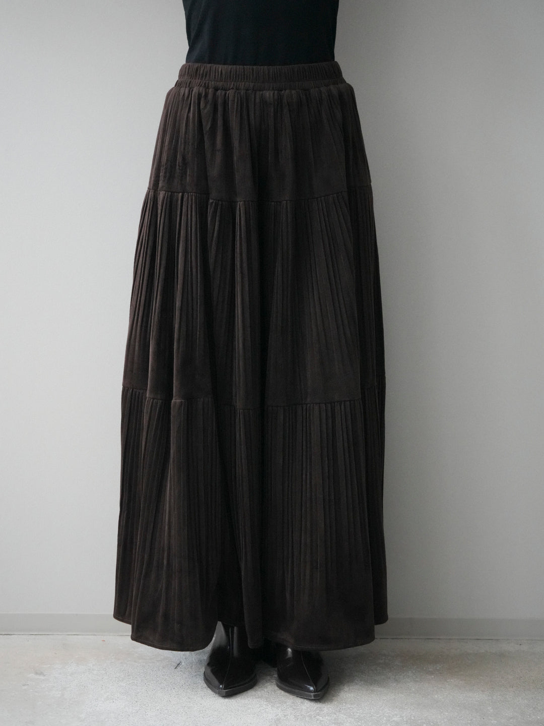 [予約]ベロアティアードワッシャースカート/brown