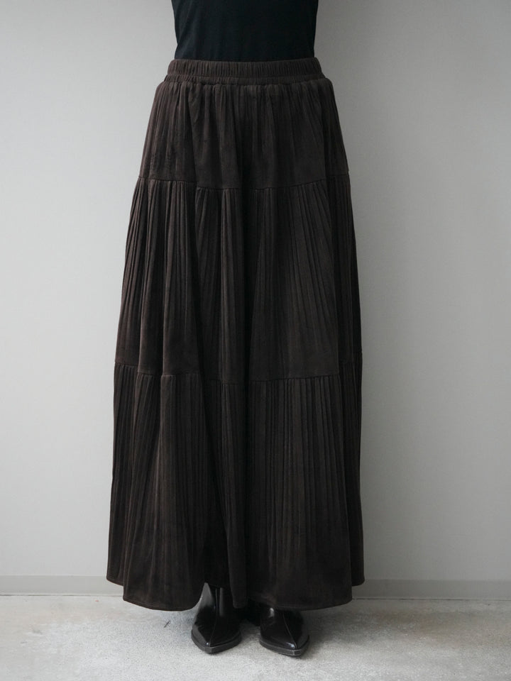 [予約]ベロアティアードワッシャースカート/brown