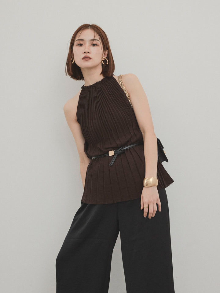 [SET]プリーツニットキャミソール+サテンイージーパンツ(2set)