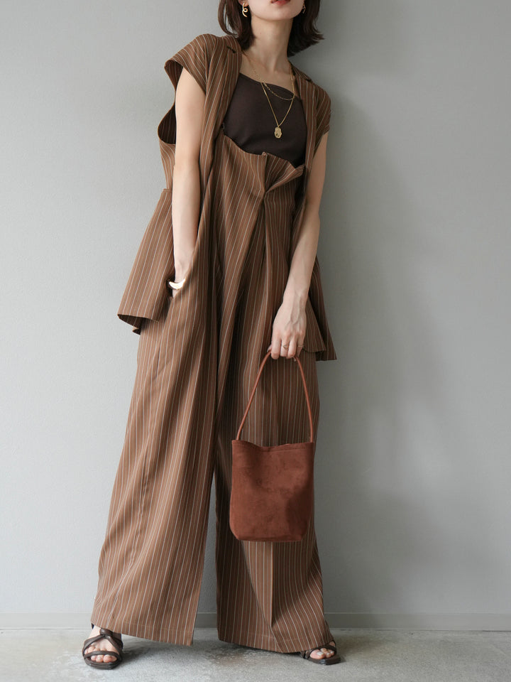 [SET]ヘリンボーンストライプジレ+ヘリンボーンストライプサロペット(2set)