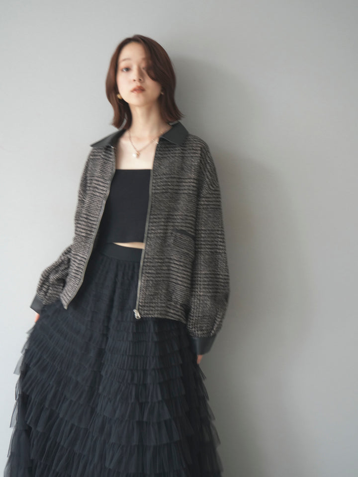 [予約]レザー襟ミックスツイードジャケット/brown